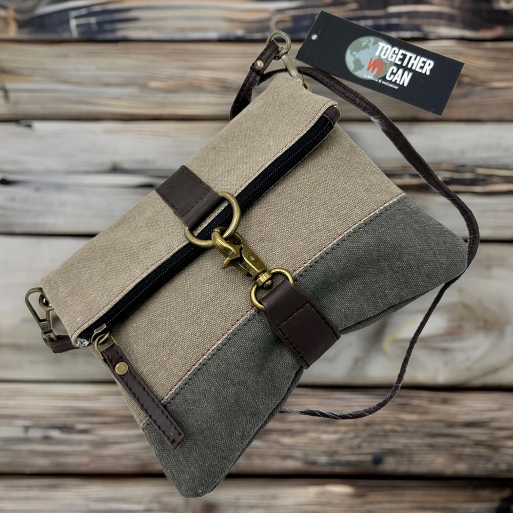 NWT Finley Stone Up-Cycled Fold-Over Crossbody by Mona B, M-5297